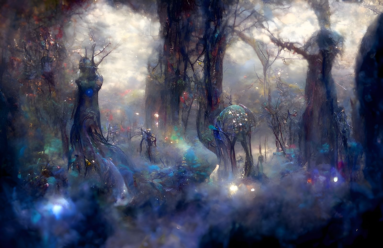 Ethereal Ghost Figures in Magical Forest