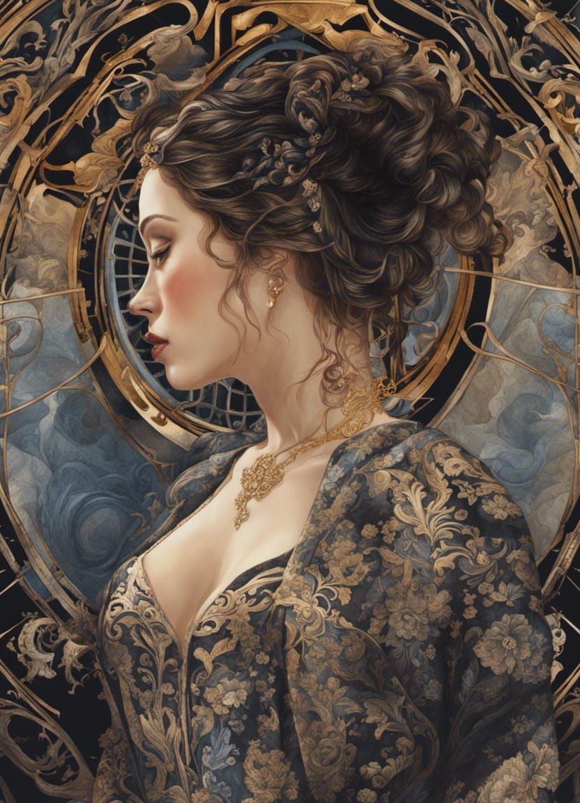 Elegant Portrait in Art Nouveau Rococo Style