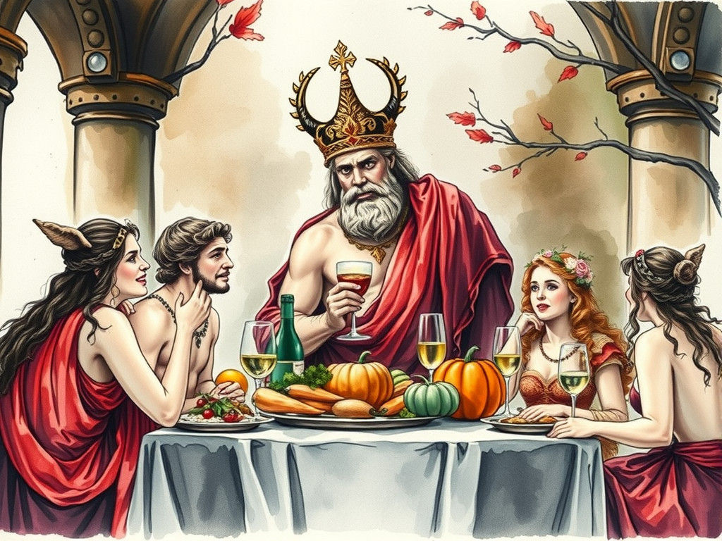 Bacchus Celebrates Thanksgiving: Watercolor Ink Art