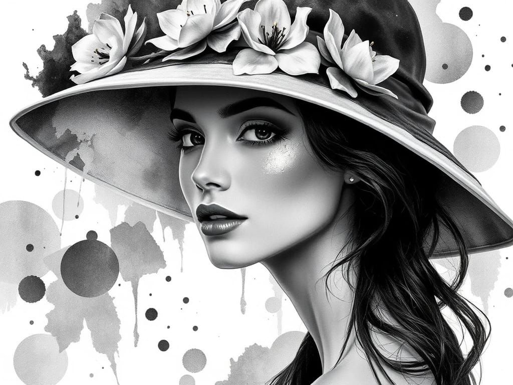 Elegant Woman in Monochromatic Watercolor