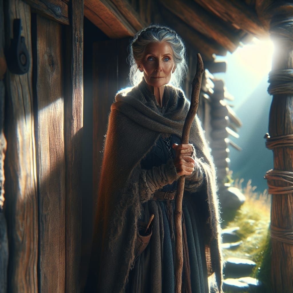 Wise Woman Ready for Adventure in Sunlight