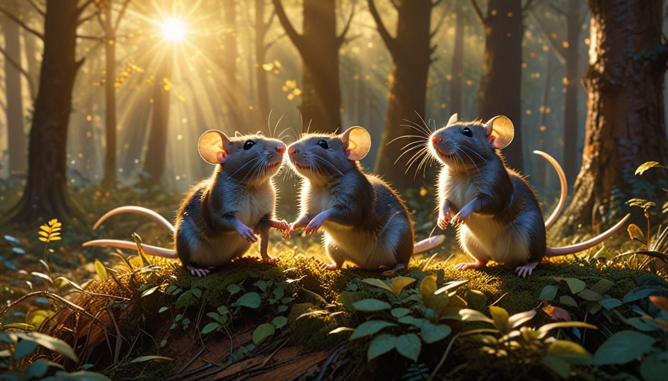 Dynamic Rat Acrobatics in Sunlit Forest Clearing