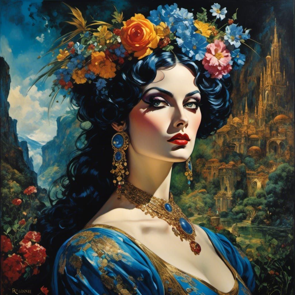 Fantastical Gouache Painting in 1970s European Style