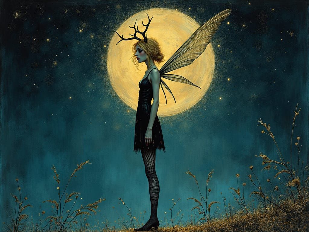 Mysterious Faerie in Neon Moonlight