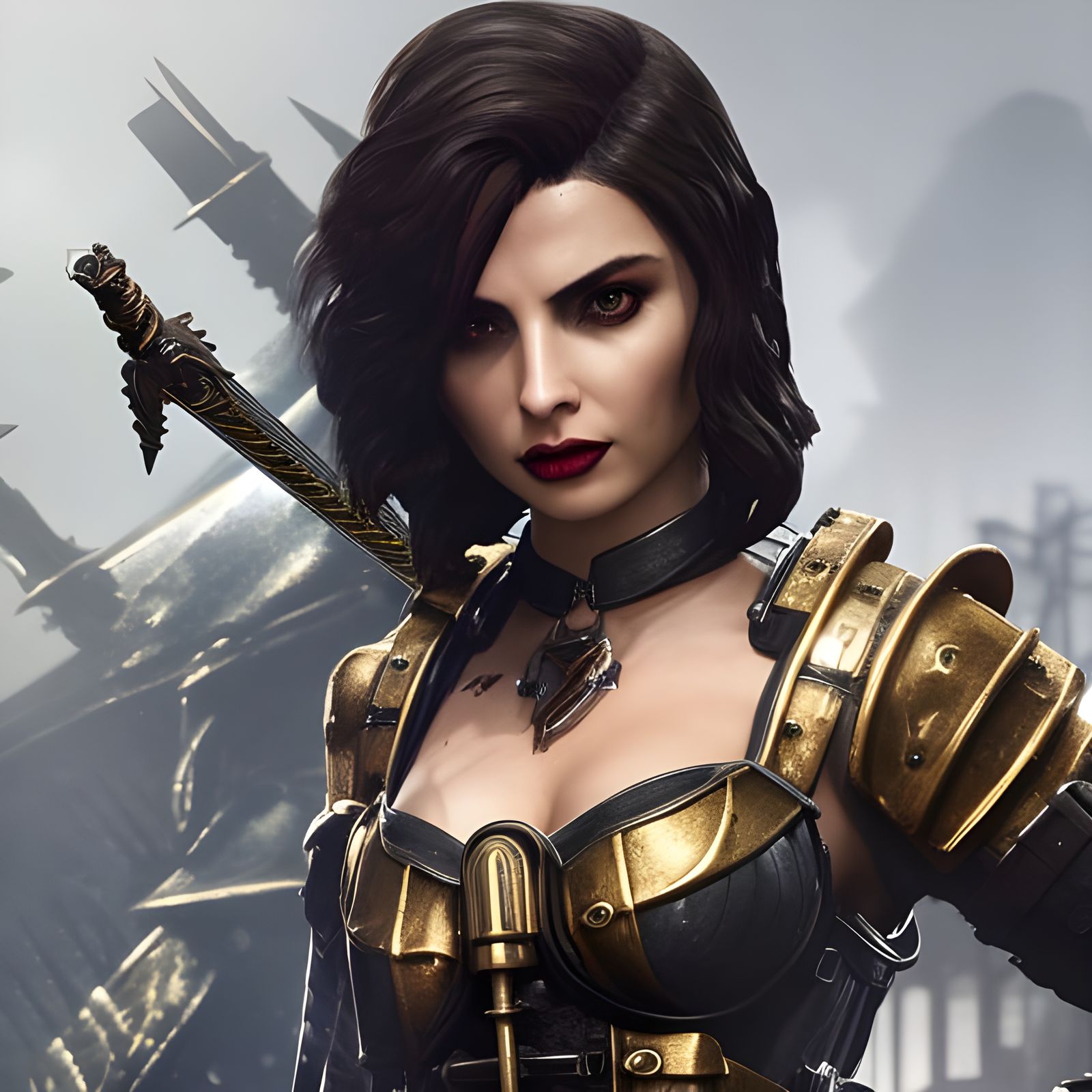 Futuristic Joan of Arc in Dieselpunk Style