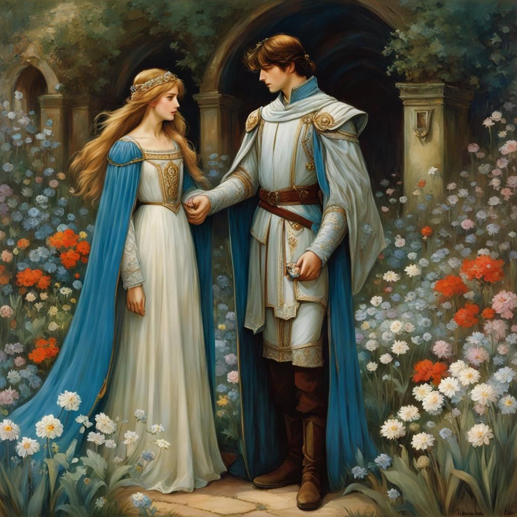Medieval Prince and Princess in Anime Garden