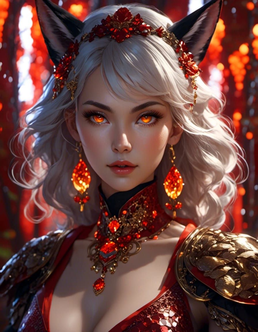 Kitsune Woman Portrait in Anime Realism
