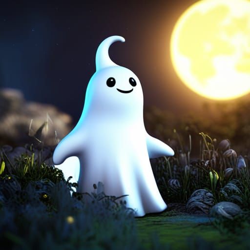 Cute Baby White Ghost in Detailed Matte Painting