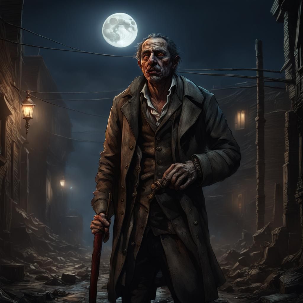 Gritty Man with Cigar in Dark Fantasy Street