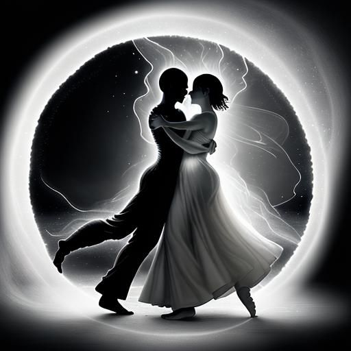 In realms where light forgets to stray,
We dance, the shadow...