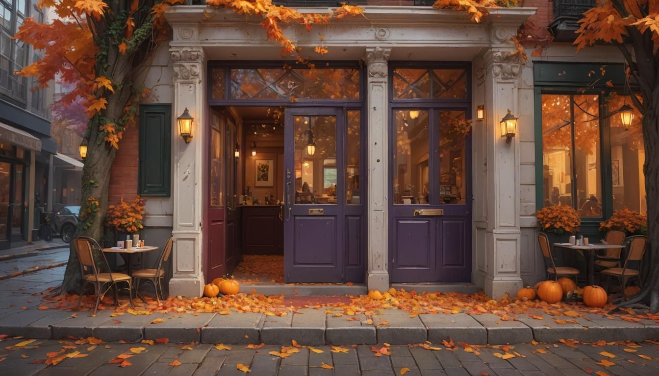 Autumn Cafe Concept Art in Triadic Colors