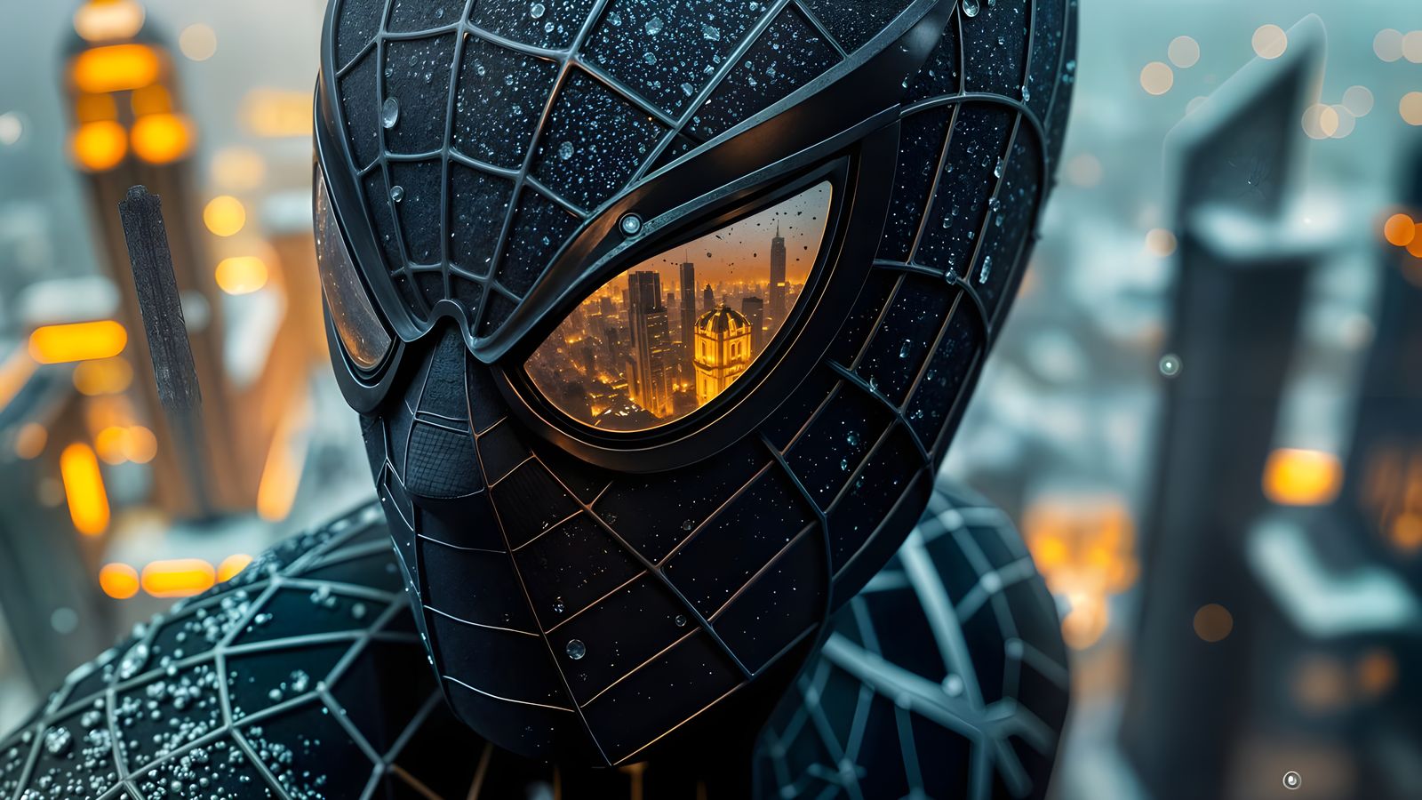 Cyberpunk Spiderman in Futuristic Winter Night