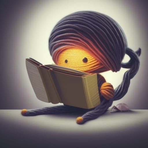 Yarn Alien Reading Book in Hyperdetailed Style