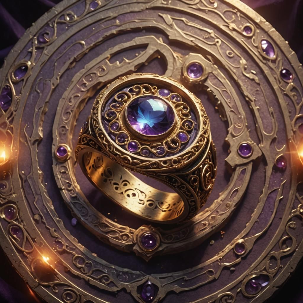 Amethyst Ring Emitting Dark Aura in Laboratory