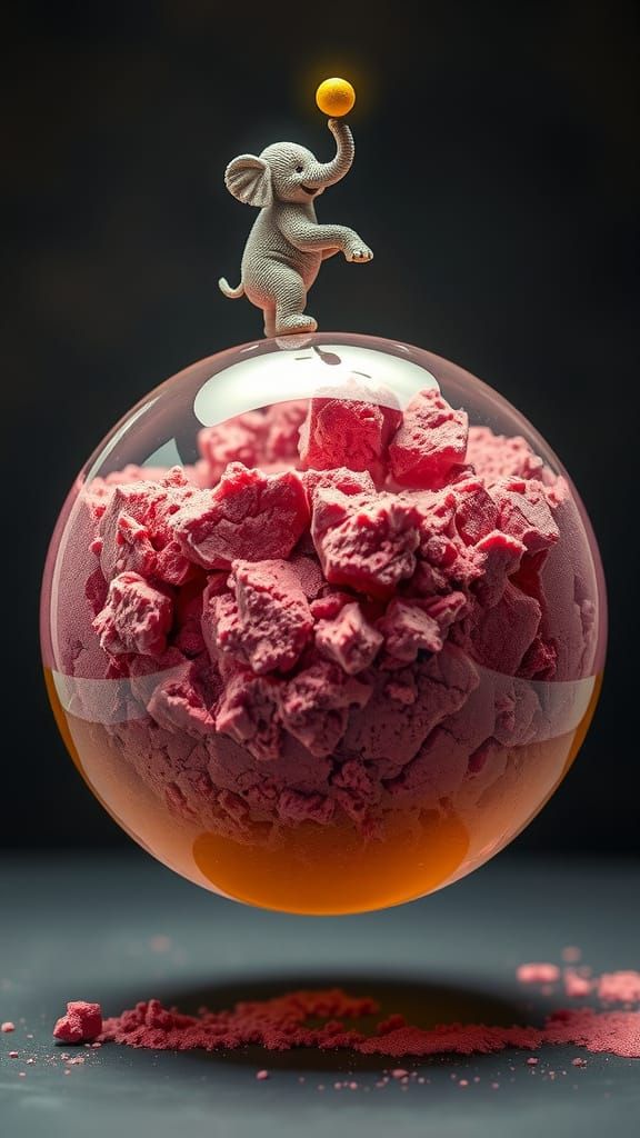 Surreal Liquid Earth with Baby Elephant and Pink Lemonade