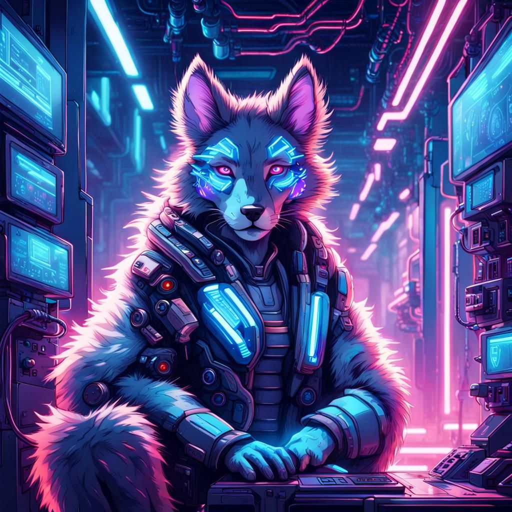 Cyberpunk Furry Portrait in Futuristic Lab