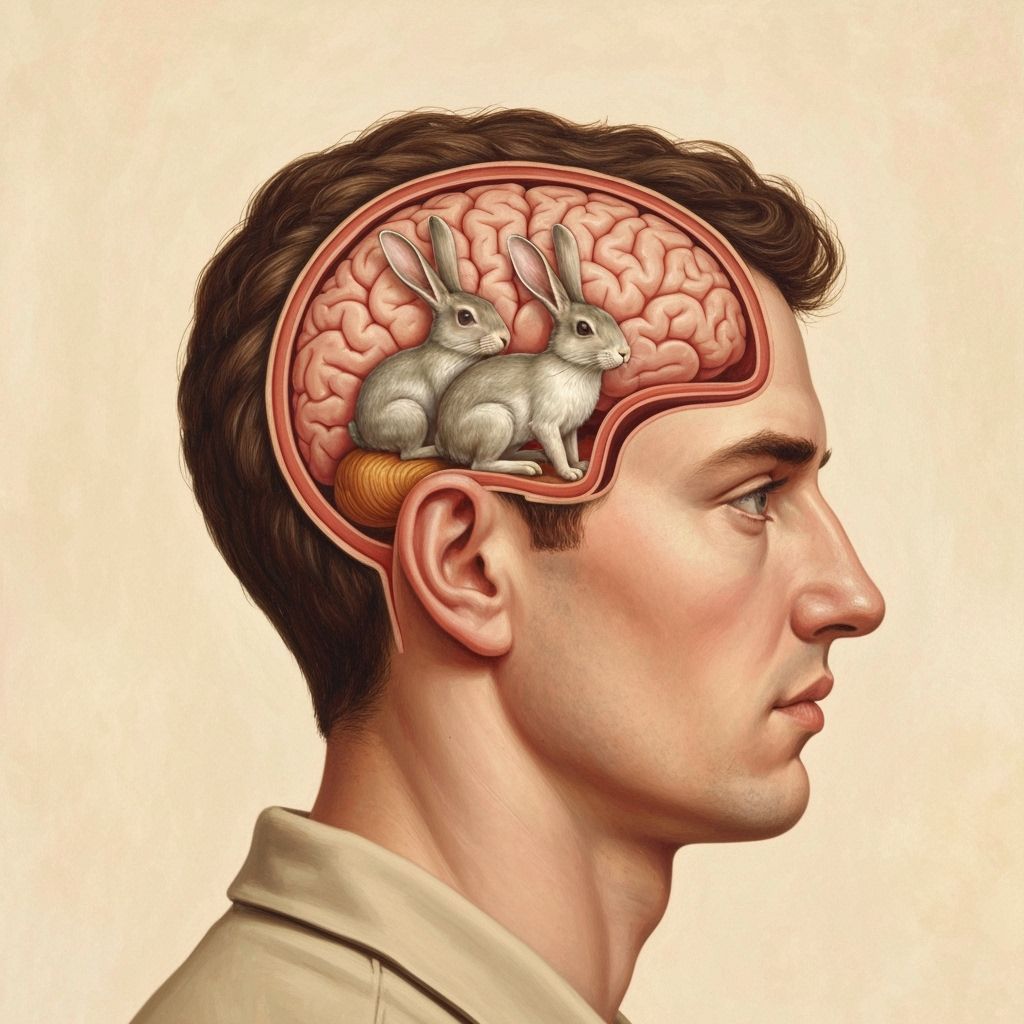 Man's Mind Filled With Rabbits Oil Painting