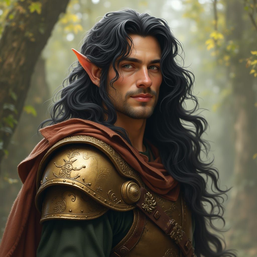 Elven King with Playful Smirk in Summer Forest