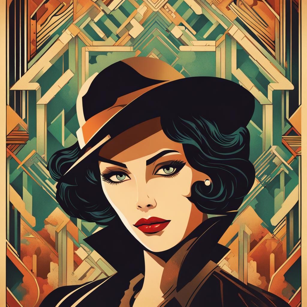 An art deco-inspired book cover, featuring a stylized illustration of a detective