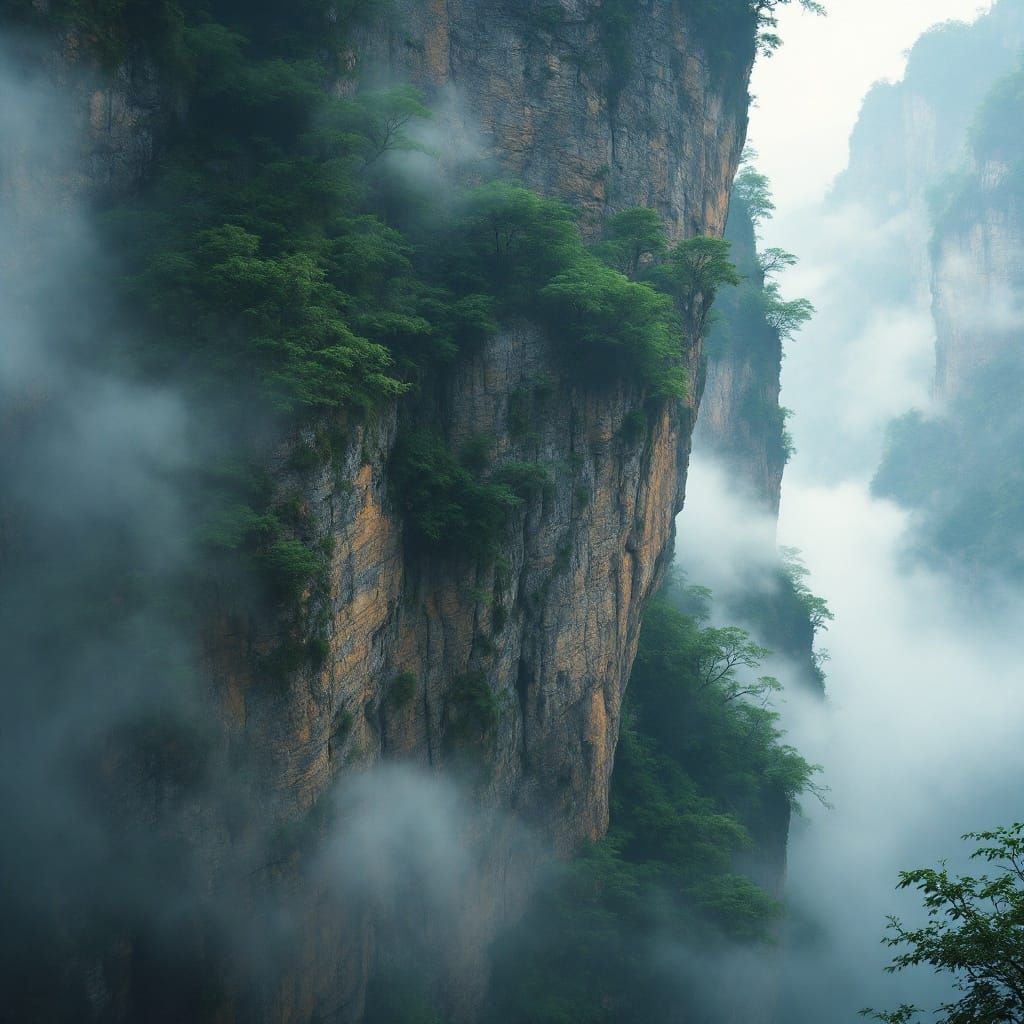 Misty Zhangjiajie Peaks in Cinematic Film Style