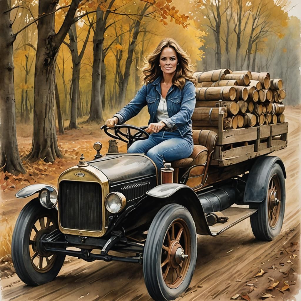 Daisy Duke Drives a Model T in Autumn
