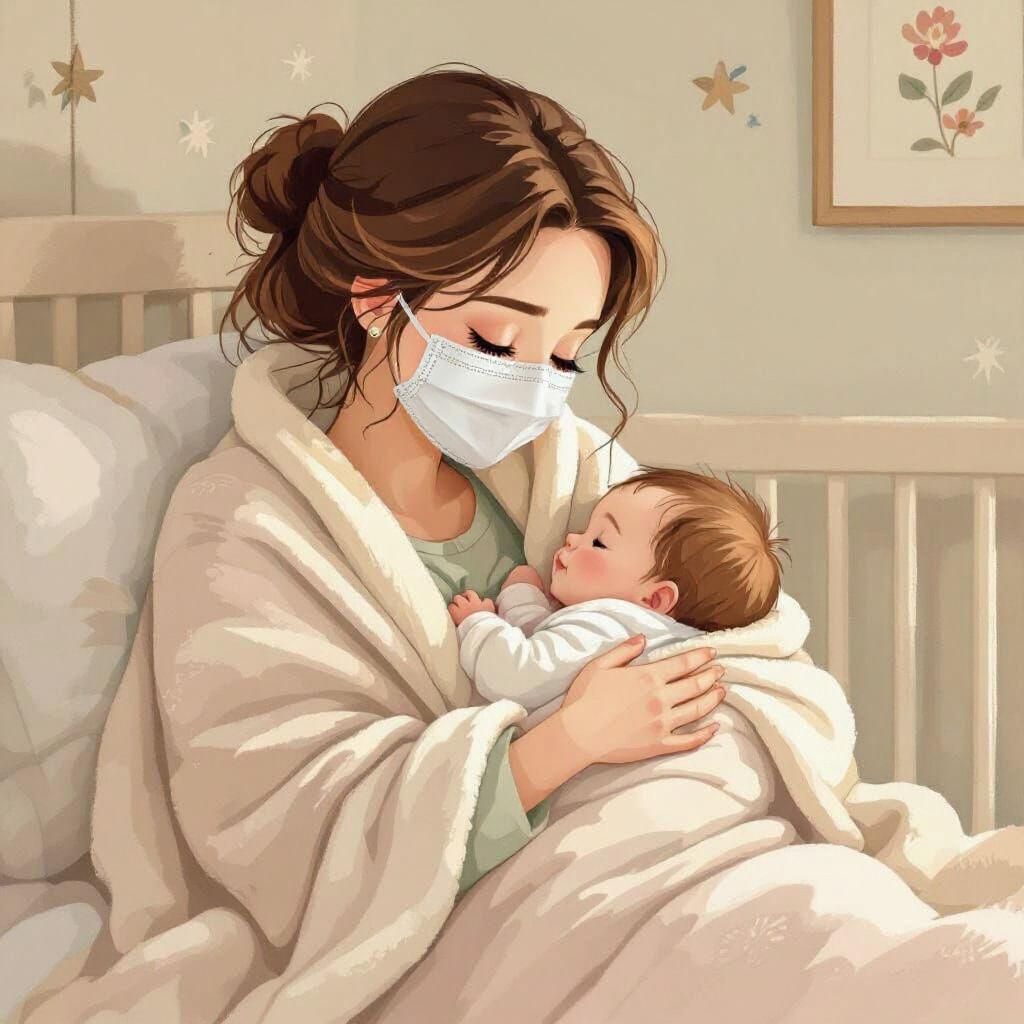 Mother and Baby in Pastel Cartoon Style