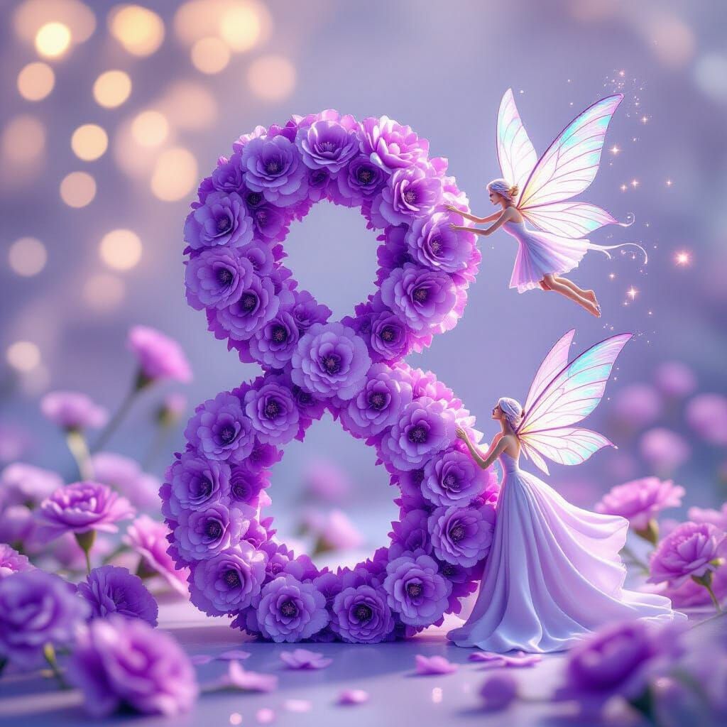 Purple Carnation Number 8 with Whimsical Fairy