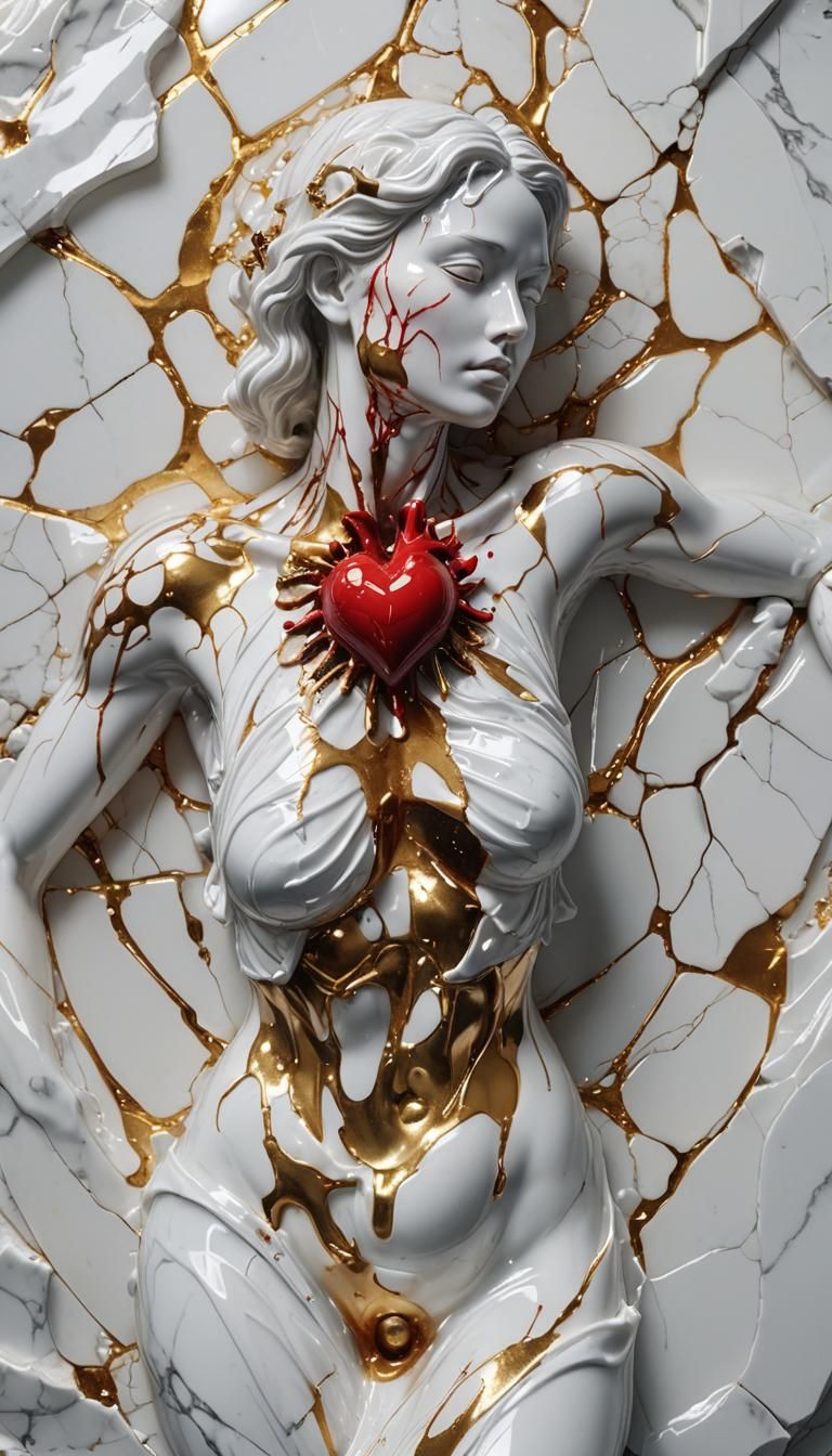 Marble Goddess Crying on Injured Heart in Ultra-Realistic 8K