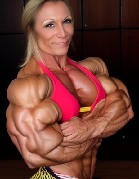 Extremely Muscular Female Bodybuilder Flexing