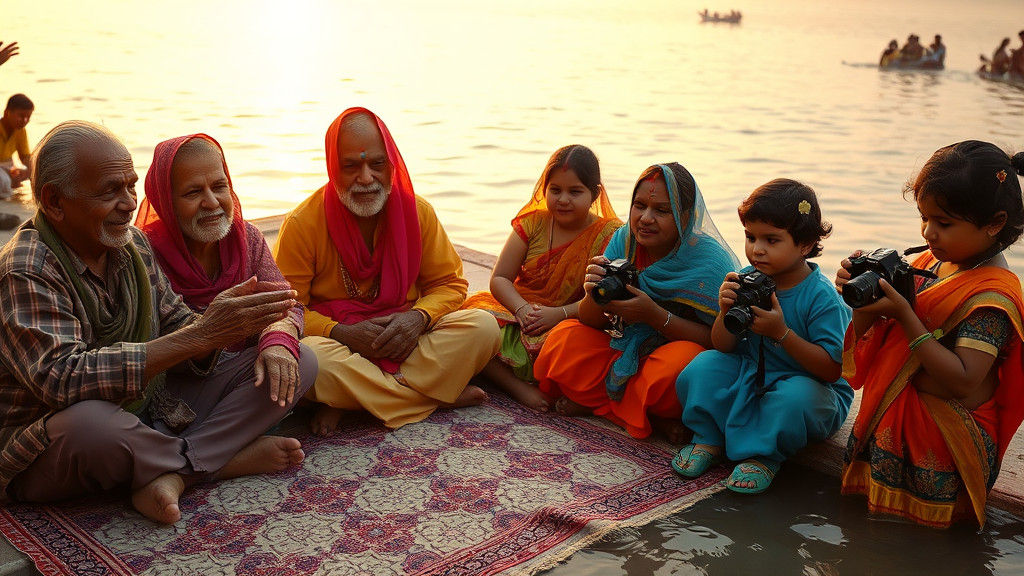 Family United at Sangam: Golden Hour Scene