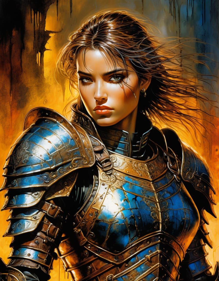 Kendra in Leather Armor: A Royo-Style Painting