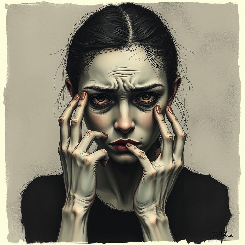 Distressed Woman Portrait in Egon Schiele Style