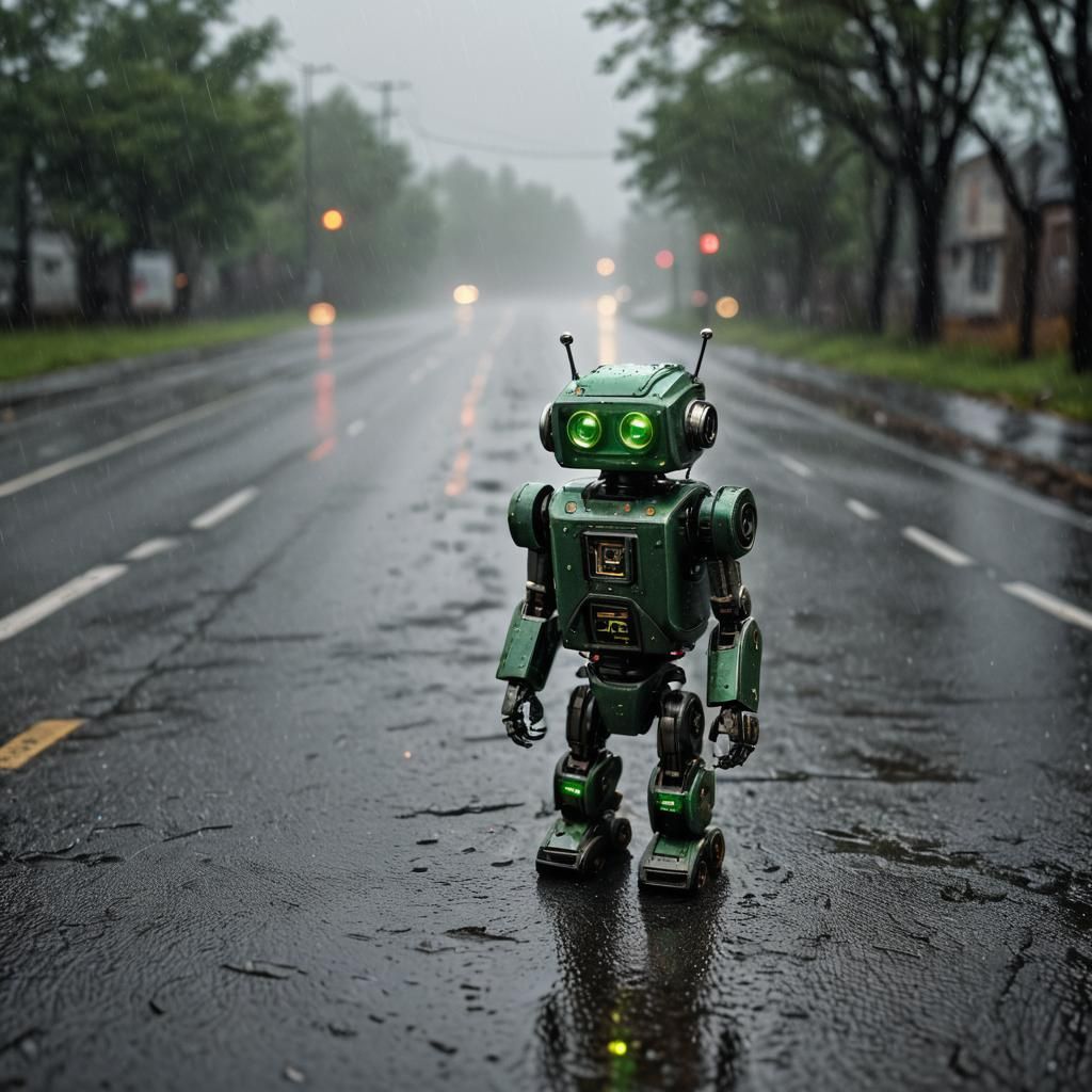 Lonely Robot Walks in the Rain