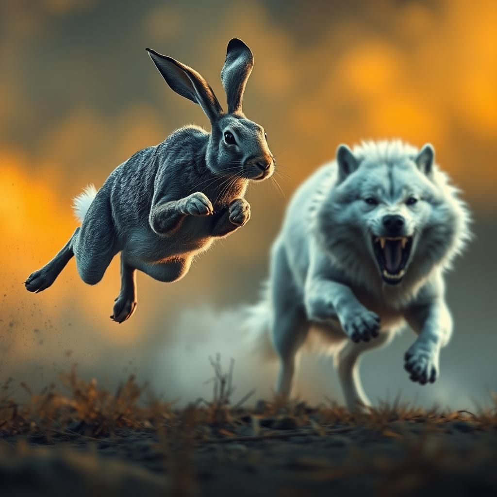 Hare's Desperate Leap from Wolf, Surreal Anime Style