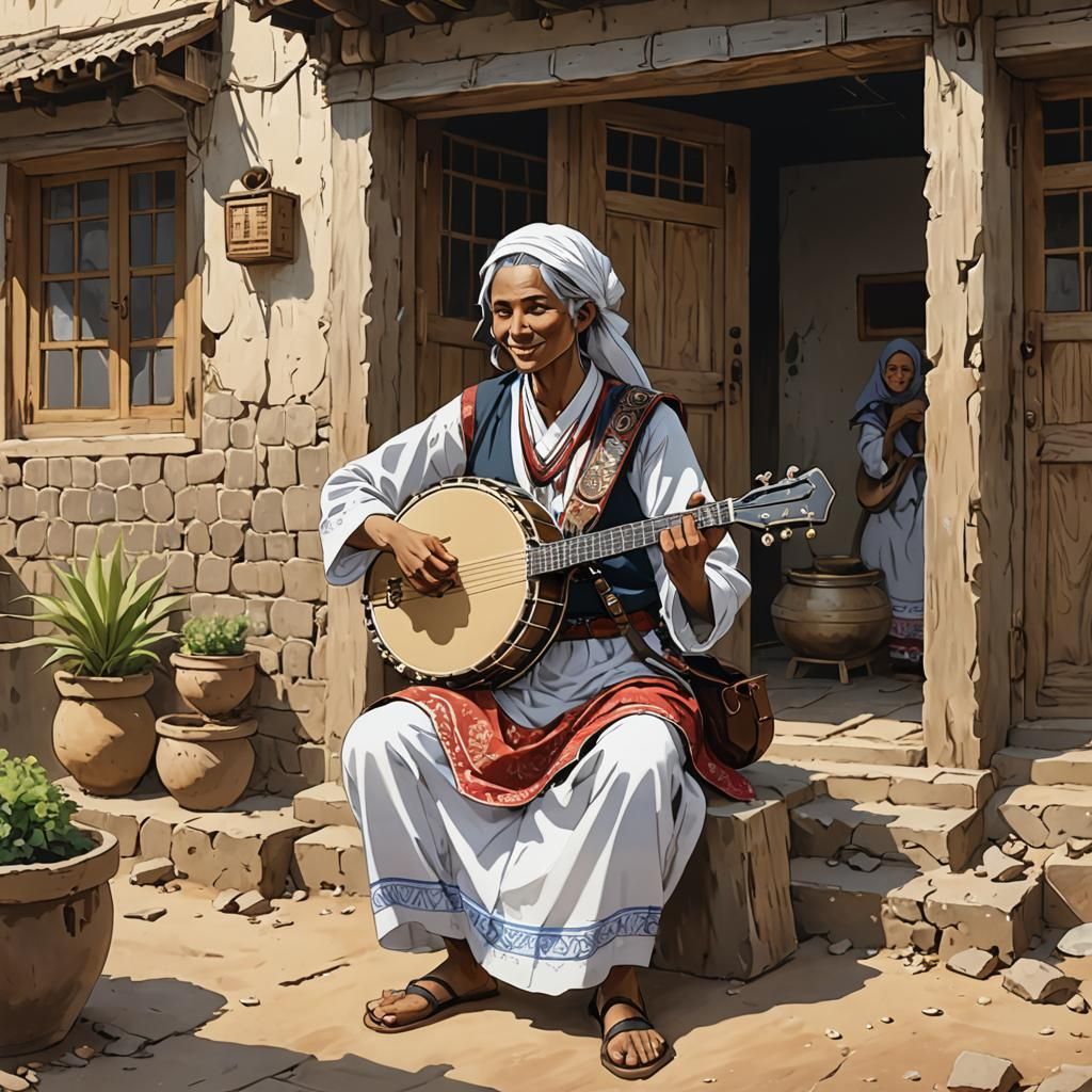 Yemeni Woman Plays Banjo in Anime Style