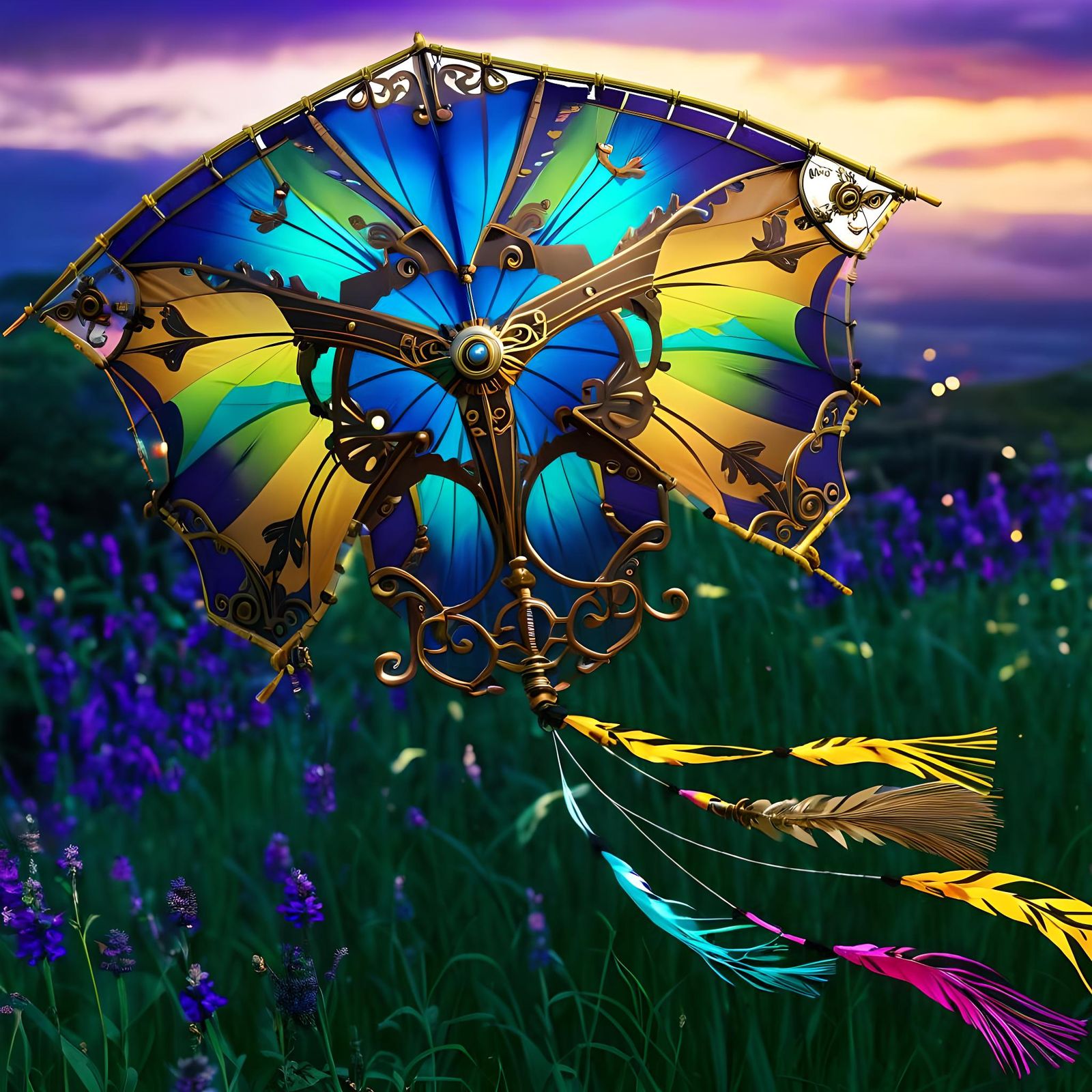 Pretty Little Kite Falling Over the Field