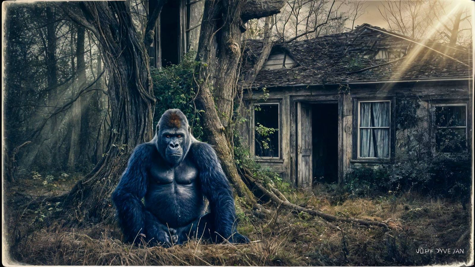 Majestic Silverback Gorilla in Vintage Photograph