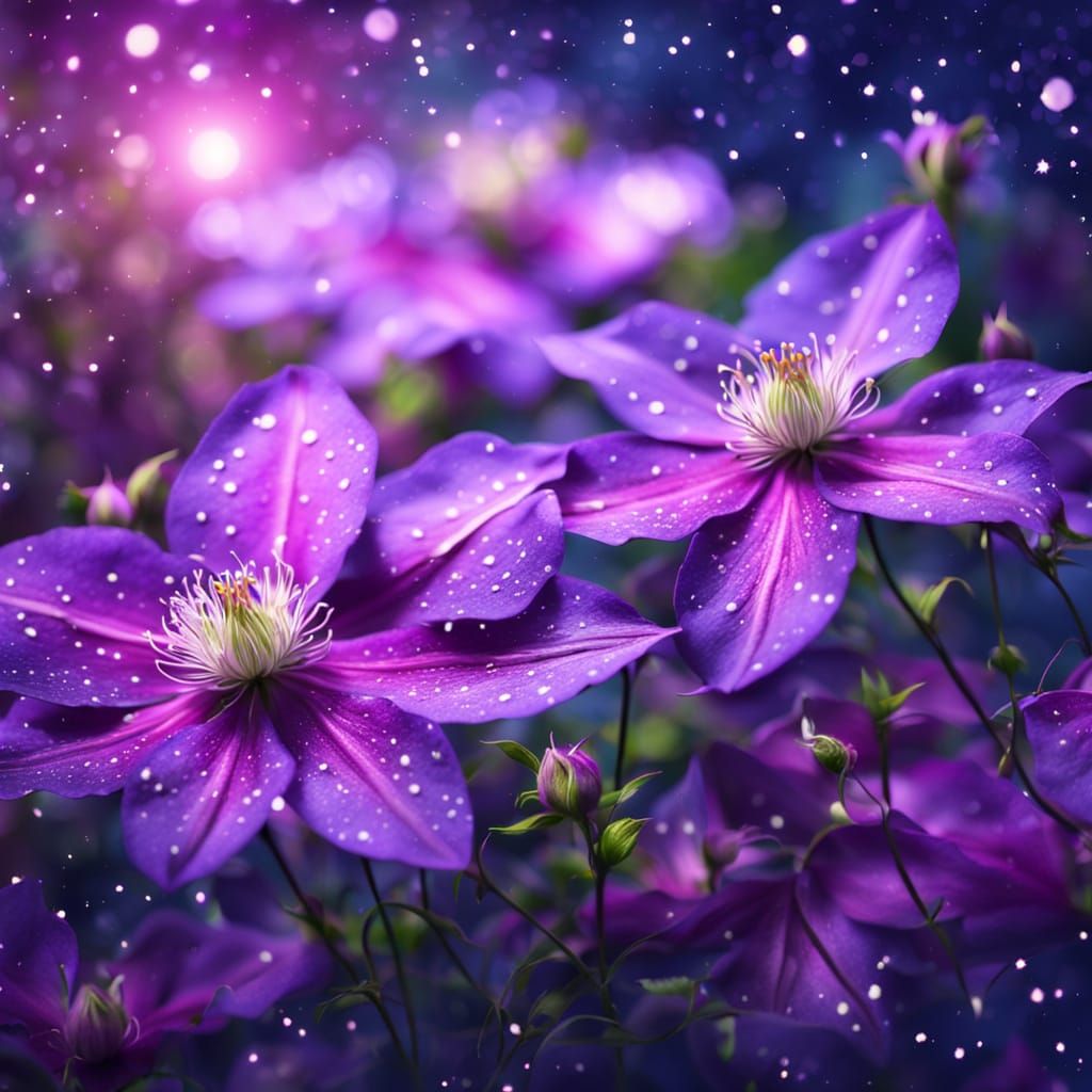 Magenta Clematis Flowers in Impressionist Style