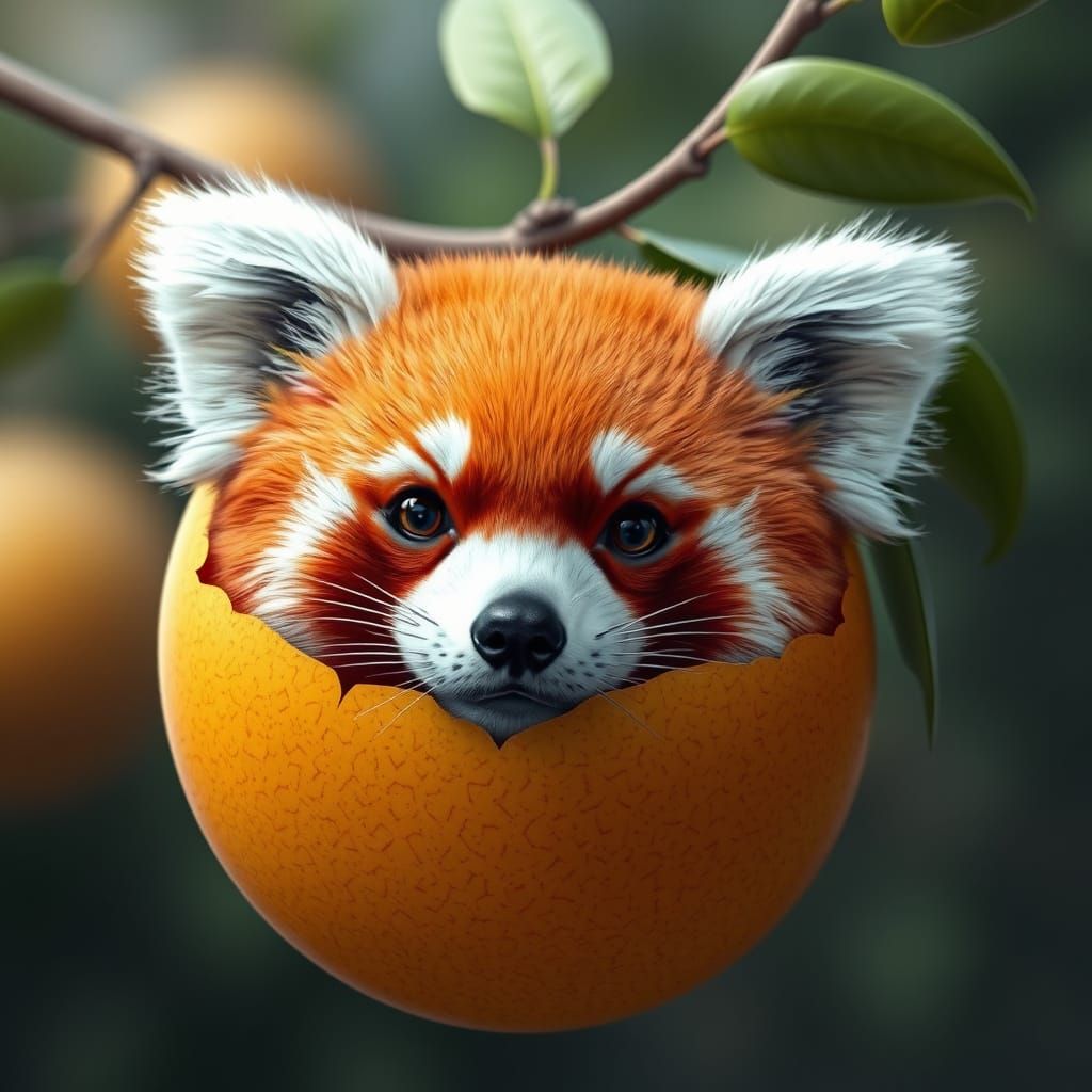 Majestic Red Panda Rises from Vibrant Mango