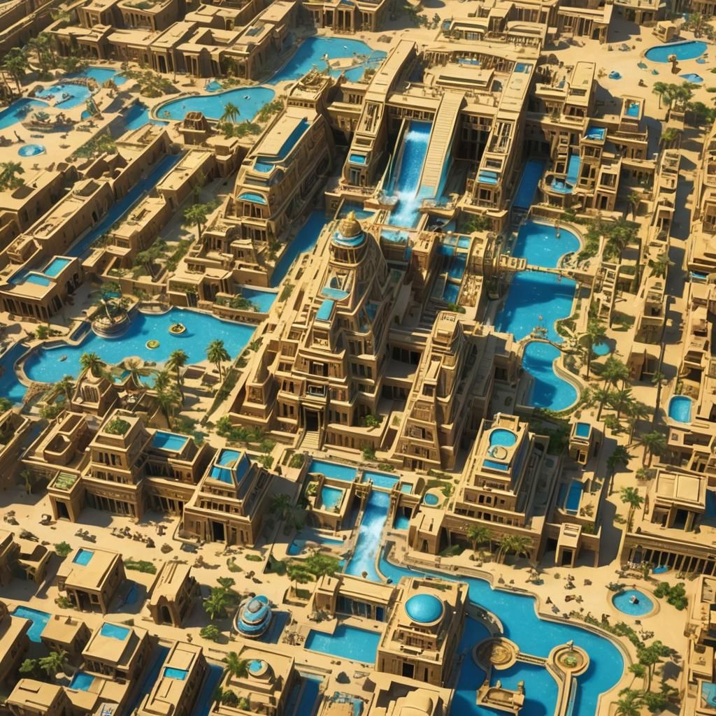 Humorous Babylonian-Egyptian Aquapark by the Sea