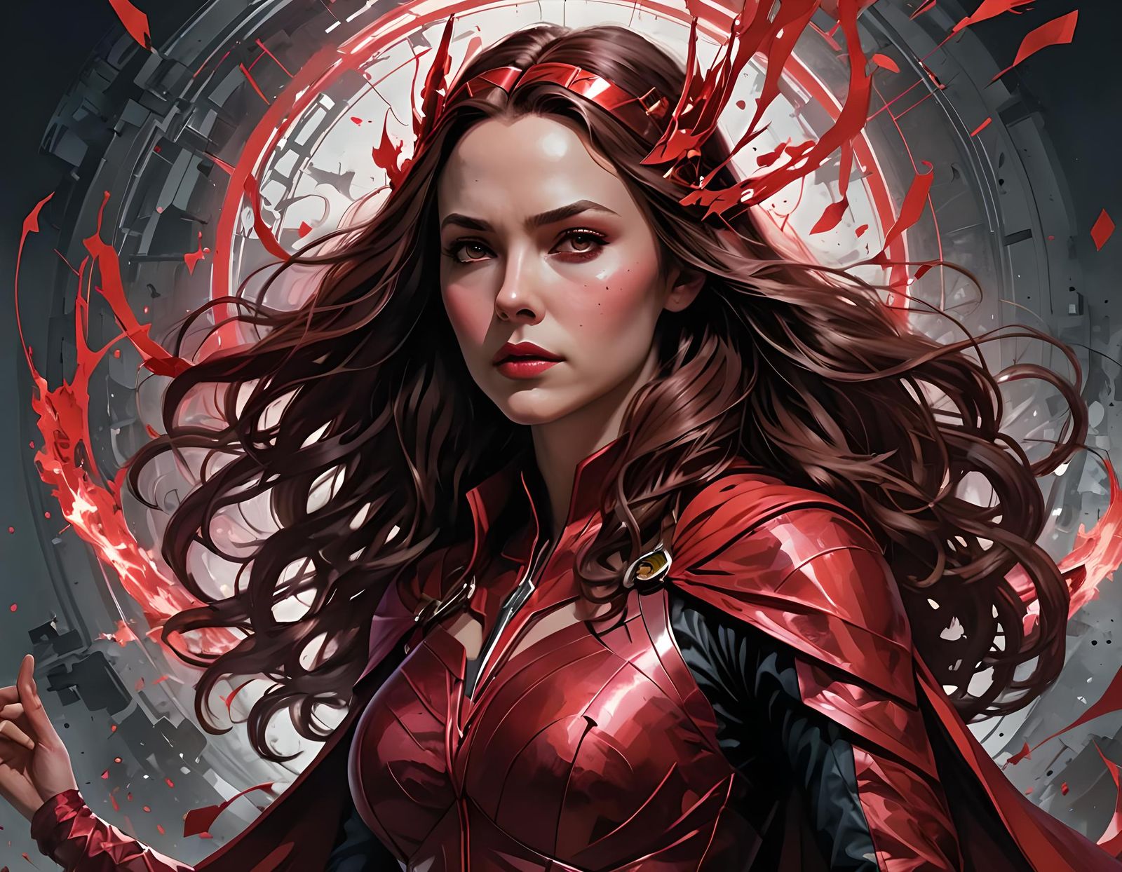 Scarlet Witch Anime Portrait in Golden Composition
