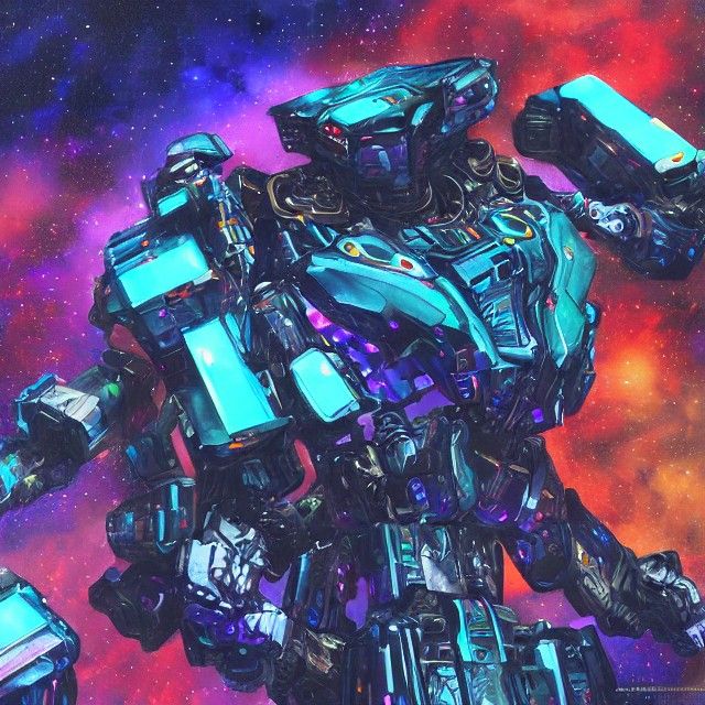 War Mechs in Holographic Astral Illustration
