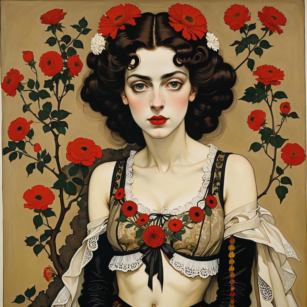 Baroque Woman with Flowers in Expressionist Style