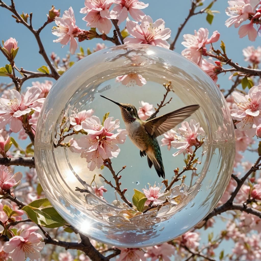 Hummingbird in Crystal Ball: A Surreal Macro Photograph