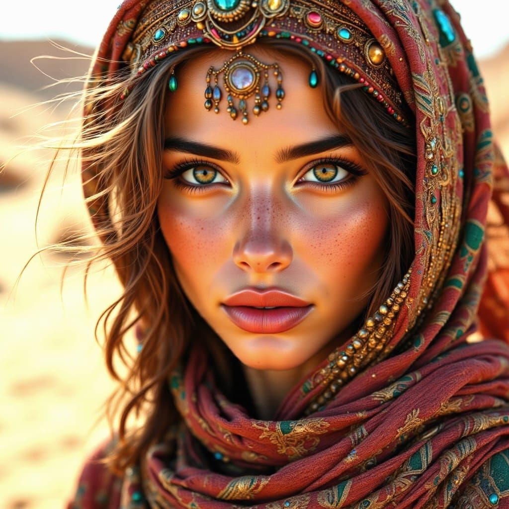Bedouin Woman Portrait in Dream-Punk Style