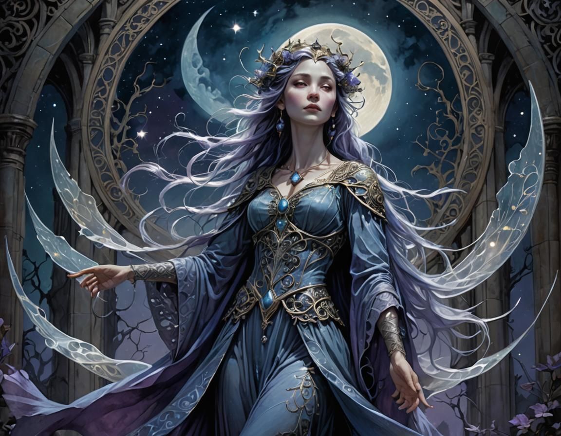 Ethereal Moon Goddess in Gothic Digital Art