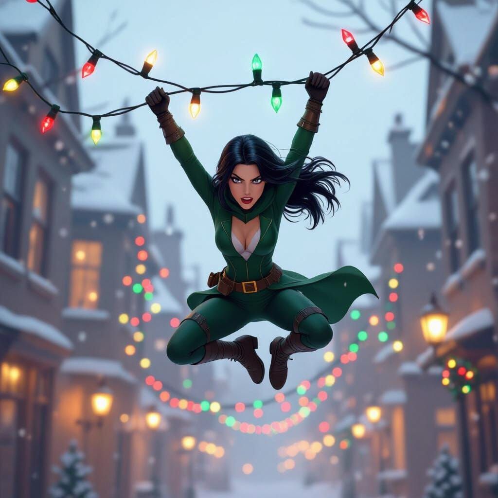 Nyssa Al Ghul Comically Tangled in Christmas Lights