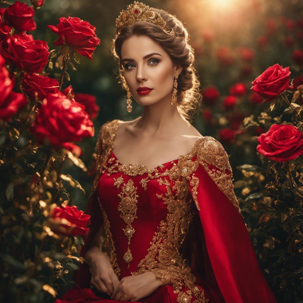 Beautiful Woman in Rose Garden, Detailed Portrait