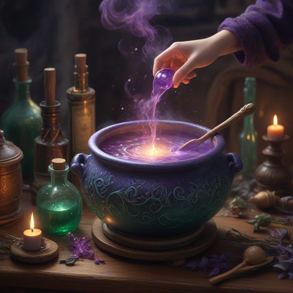 Magical Potion Brewing in Ethereal Fantasy Art
