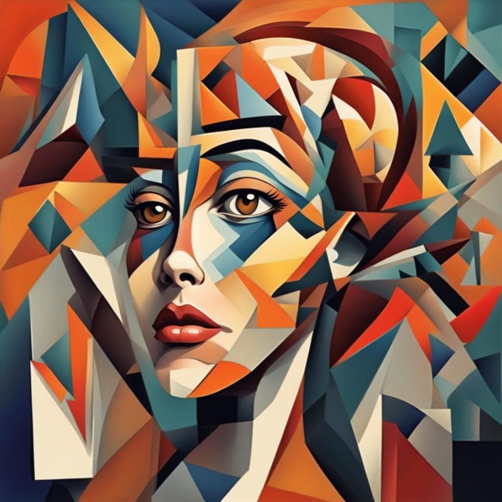 Abstract Woman in Cubist Geometric Fauvism Style